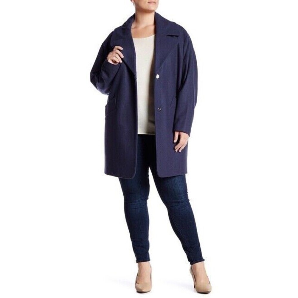 Andrew Marc New York Women Wool Blend Melton Coat In Den Denim Plus Size 1X $300